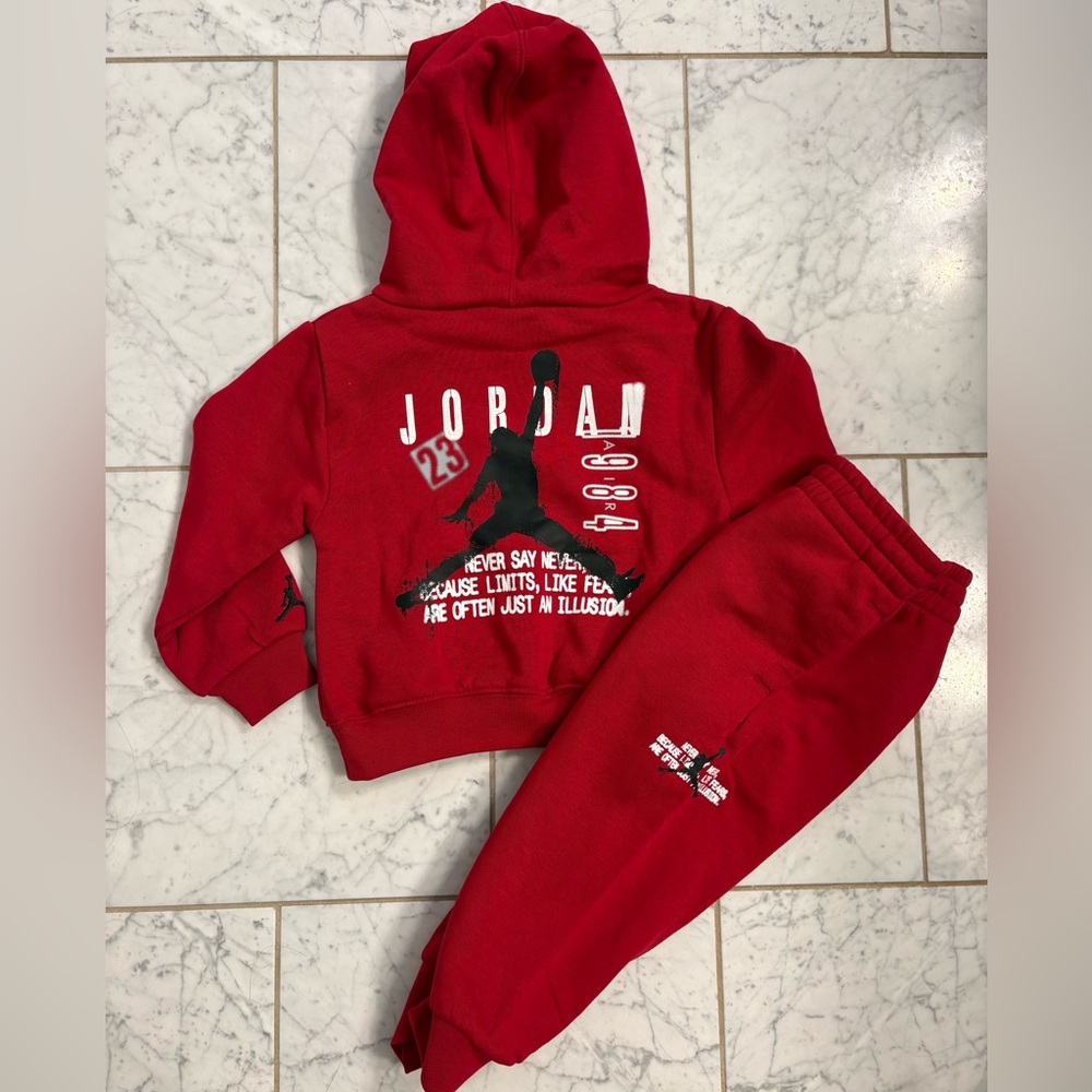Jordan Jumpman Toddler Sweat Set Pullover Hoodie Sweatshirt & Pants Red/Black 2T